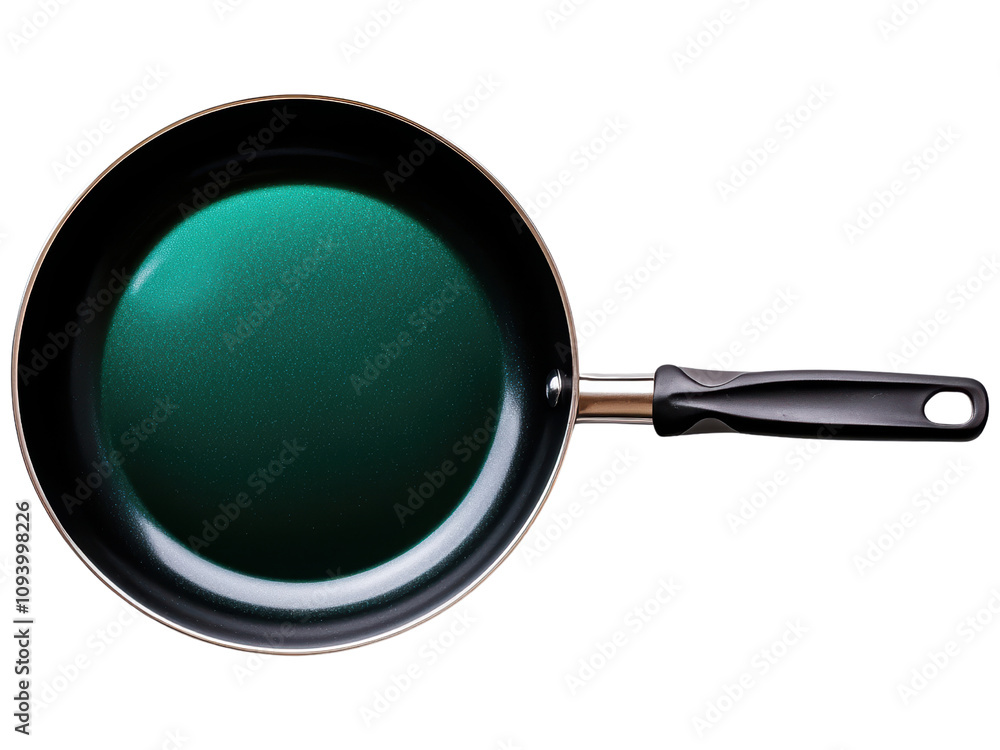 Non-Stick Frying Pan with Smooth Green Interior and Sleek Black Handle, Ideal for Cooking Eggs, Pancakes, and Other Delicacies in Home Kitchens or Professional Settings Non-Stick Frying Pan with Smooth Green Interior and Sleek Black Handle, Ideal for Cooking Eggs, Pancakes, and Other Delicacies in Home Kitchens or Professional Settings