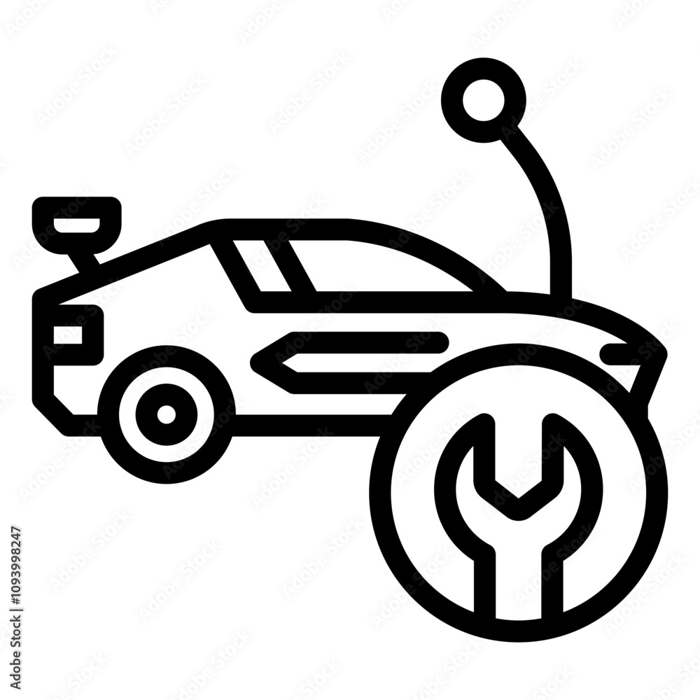 Repair RC car outline icon showing tools for fixing remote vehicles Repair RC car outline icon showing tools for fixing remote vehicles