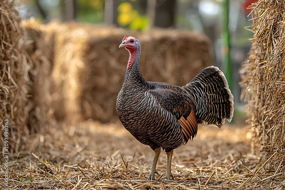 Wild Turkey Stands in Hay, Feathered Beauty, Autumn Scene, Rural Farm, Birdwatching, Poultry, Thanksgiving Bird, Farm Animal, Avian Wildlife, Nature Photography Wild Turkey Stands in Hay, Feathered Beauty, Autumn Scene, Rural Farm, Birdwatching, Poultry, Thanksgiving Bird, Farm Animal, Avian Wildlife, Nature Photography