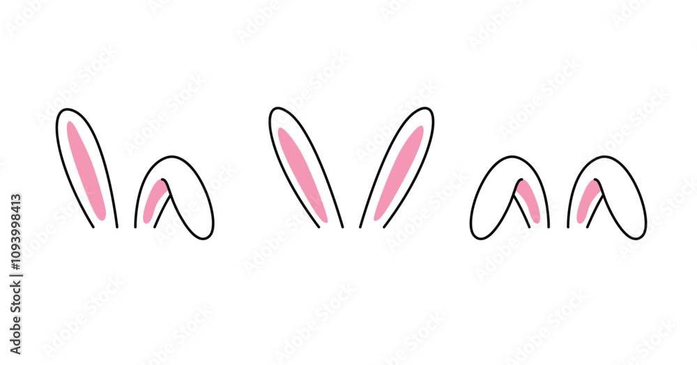 Set of rabbits's ears. Easter bunny headband, funny animal character Set of rabbits's ears. Easter bunny headband, funny animal character