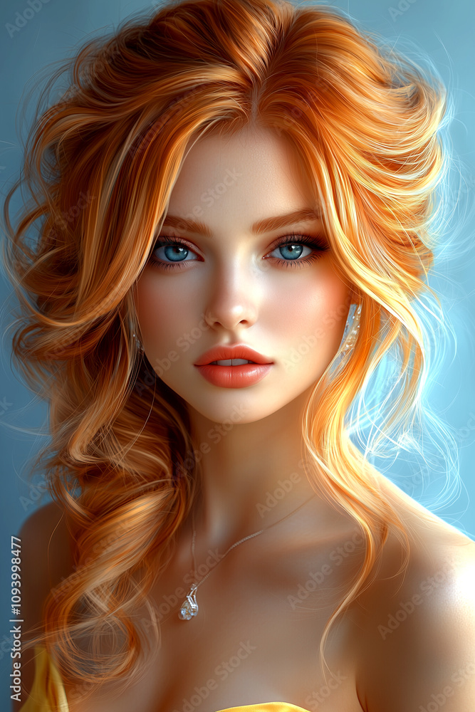 A woman with long red hair and blue eyes A woman with long red hair and blue eyes