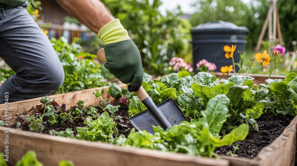 Hands Cultivating Fresh Vegetables in Home Garden Hands Cultivating Fresh Vegetables in Home Garden