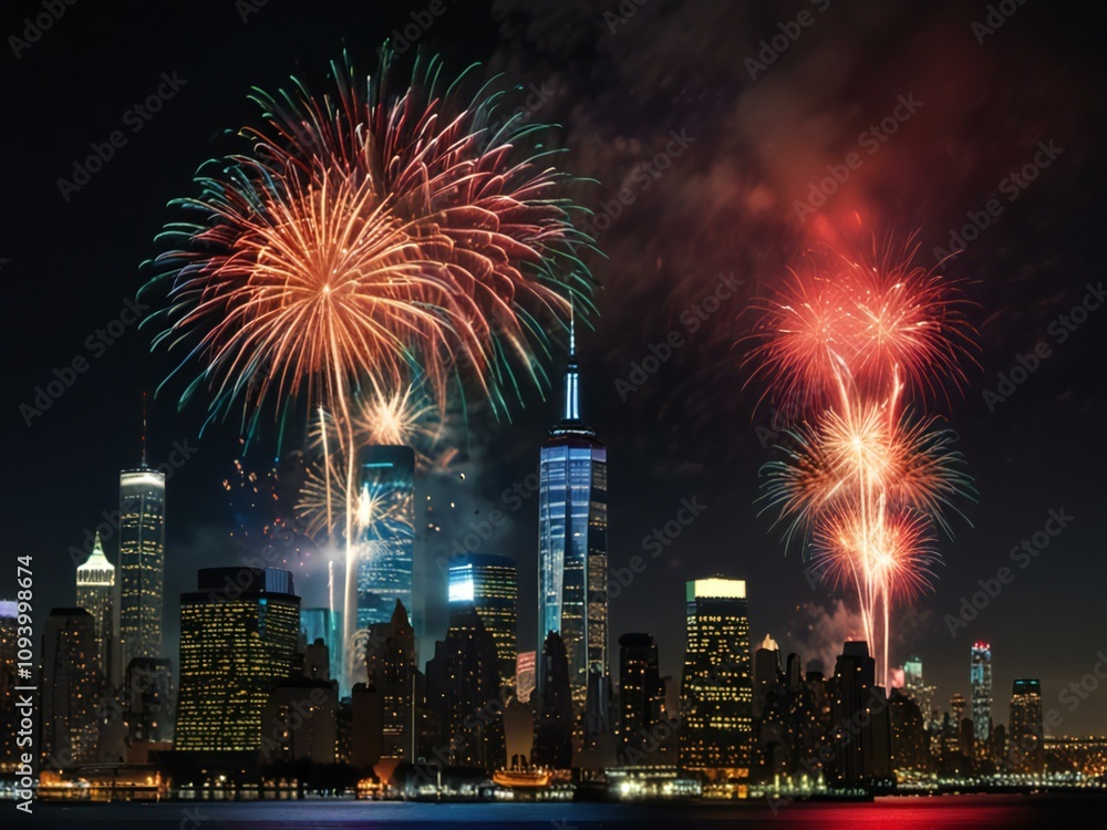 Obraz premium fireworks over the river