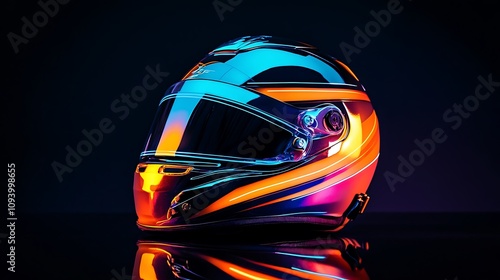 Neon-Colored Motorcycle Helmet Glowing Under Blacklight AI Generated photo