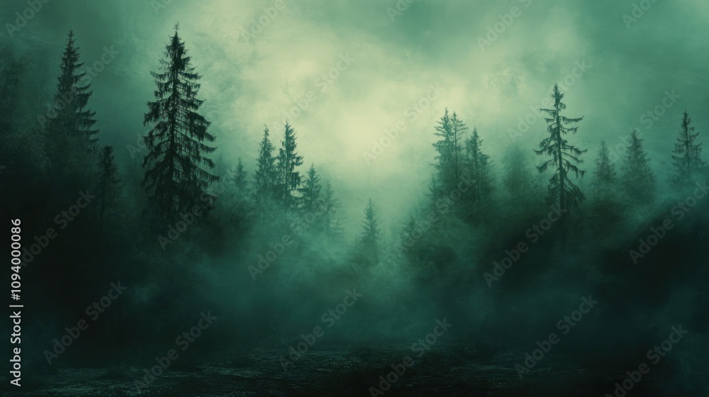 Misty forest landscape with tall trees and a mysterious, atmospheric ambiance. Misty forest landscape with tall trees and a mysterious, atmospheric ambiance.