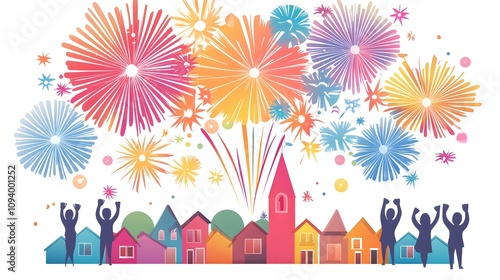 Festive Fireworks Over Colorful Town