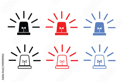Siren vector flat icon set. eps 10. Police flasher sirens set realistic. Siren police light icon flat vector . Emergency siren icon, ambulance icon set.
