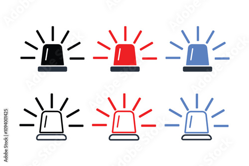 Siren vector flat icon set. eps 10. Police flasher sirens set realistic. Siren police light icon flat vector . Emergency siren icon, ambulance icon set.