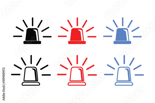 Siren vector flat icon set. eps 10. Police flasher sirens set realistic. Siren police light icon flat vector . Emergency siren icon, ambulance icon set.