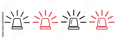 Print Emergency siren icon. Ambulance emergency siren icons set. Alert light bulb icons collection.