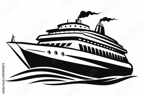 Cruise Ship Vector Silhouette Design.
