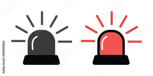 emergency siren icon set in black and red. glowing red, black flasher siren symbol set. urgent alert security Ambulance and police, Danger beacon sign. Security attention lamp.