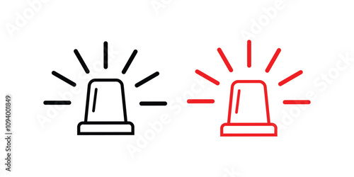 emergency siren icon set in black and red. glowing red, black flasher siren symbol set. urgent alert security Ambulance and police, Danger beacon sign. Security attention lamp.