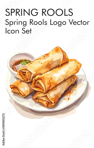 Spring rools logo vector icon set 