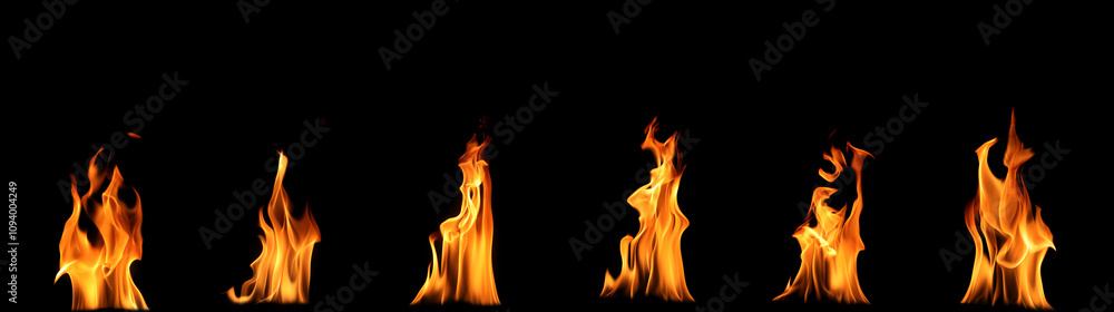 Abstract flames collection isolated on black background. Burning effect. Flames in the night sky. Abstract flames collection isolated on black background. Burning effect. Flames in the night sky.