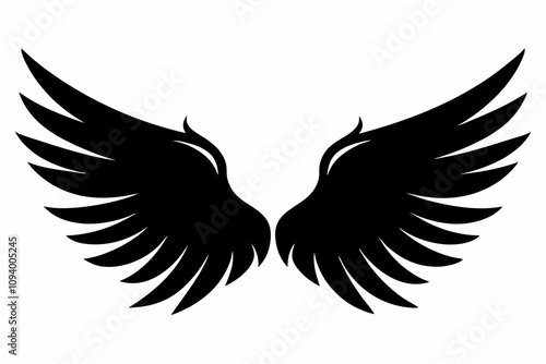 Angel or bird wings silhouette Vector illustration isolated on white background. Hand drawn angel wings silhouette


