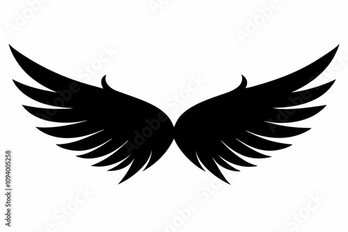 Angel or bird wings silhouette Vector illustration isolated on white background. Hand drawn angel wings silhouette


