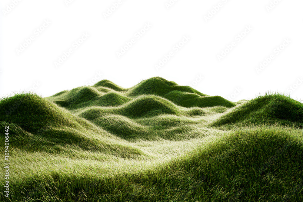 green grassland landscape isolated on white isolated background. green grassland landscape isolated on white isolated background.