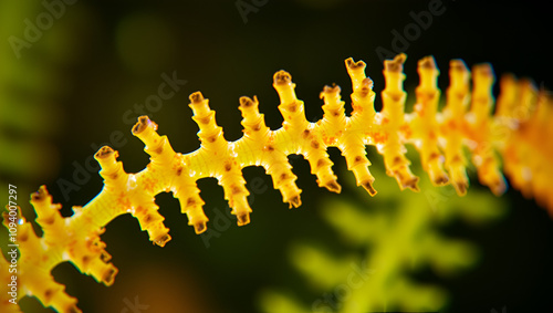 Fern gametophyte under microscope. Fresh sample without staining. Selective focus image photo