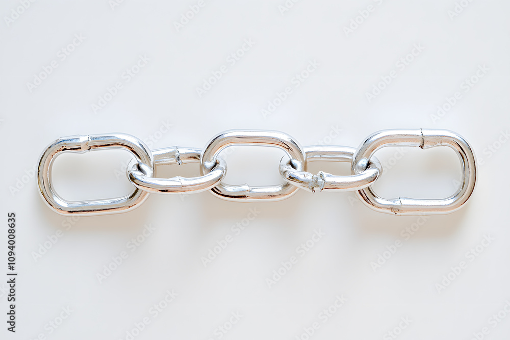 Obraz premium series of broken chains on clean blank background, symbolizing freedom and resilience. shiny metal links contrast with simplicity of backdrop