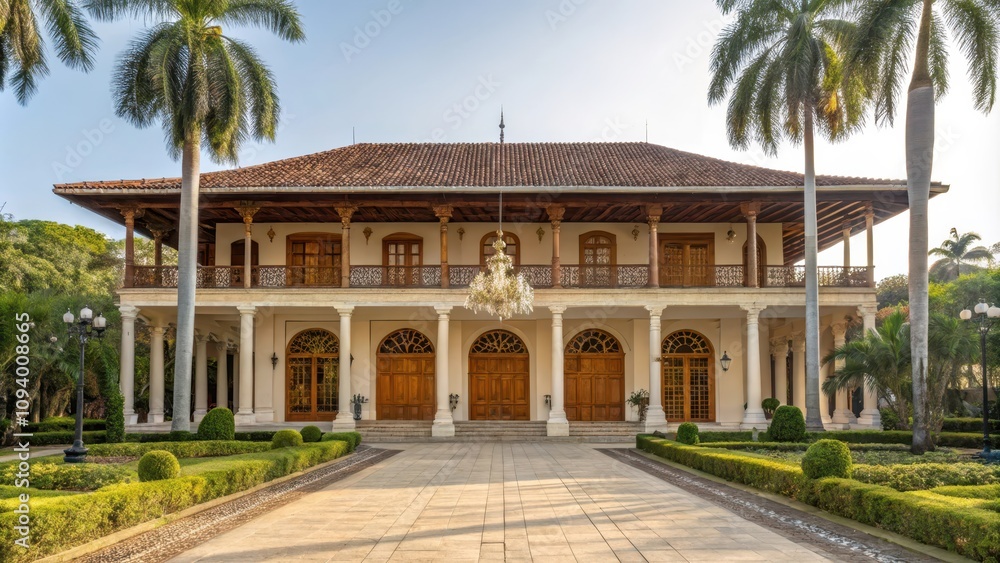 Colonial Presidential Palace with Wide Verandas and Lush Gardens Colonial Presidential Palace with Wide Verandas and Lush Gardens
