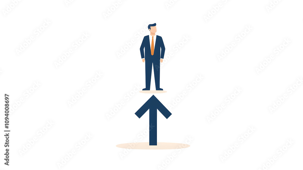 Fototapeta premium business leader standing confidently on growth arrow, symbolizing success and progress. minimalist design emphasizes ambition and leadership