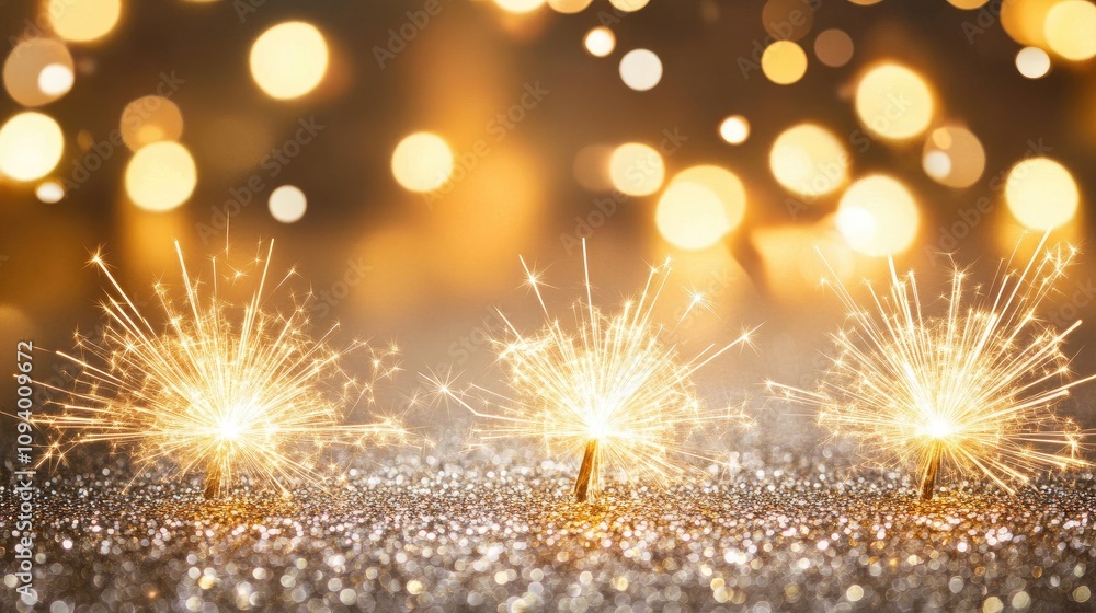 Fototapeta premium Glowing Sparkler Lights Against a Beautiful Bokeh Background for Celebratory Events, Parties, and Festive Occasions with a Touch of Magic
