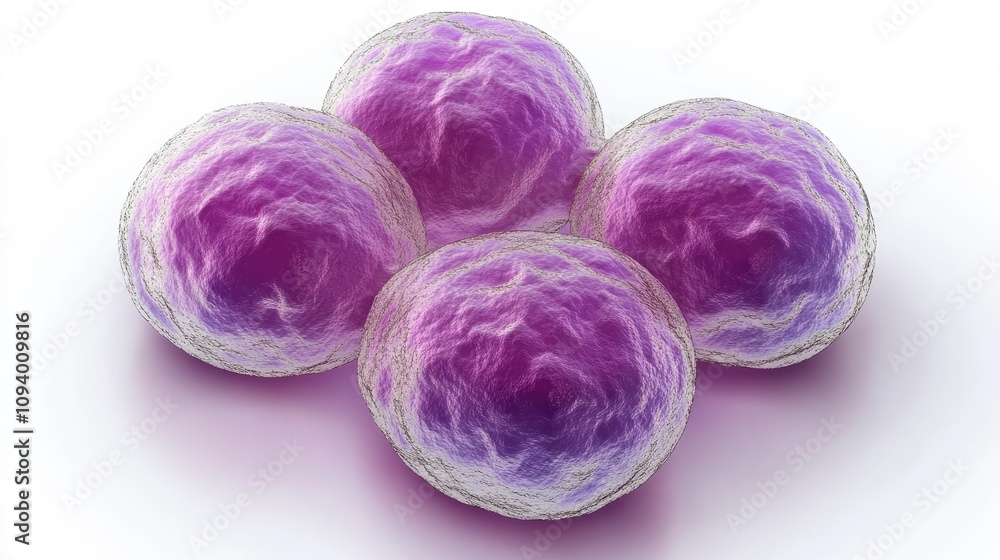Four Vibrant Microorganisms Displaying Cellular Structures with Intricate Detailing in Shades of Purple and White Representing Biological Patterns in Nature Four Vibrant Microorganisms Displaying Cellular Structures with Intricate Detailing in Shades of Purple and White Representing Biological Patterns in Nature