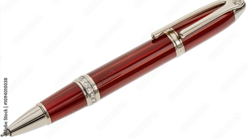 Elegant Red Pen with Stylus Tip on White Background Elegant Red Pen with Stylus Tip on White Background