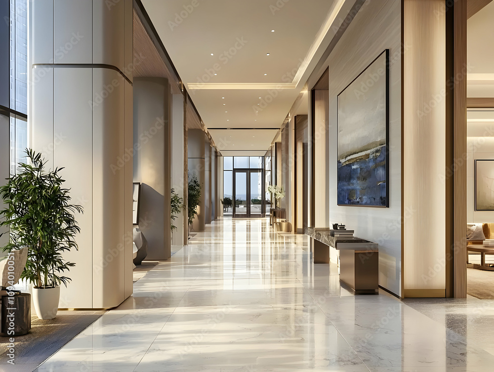 Stylish hallway in a luxury residence, blending clean lines and modern charm. Stylish hallway in a luxury residence, blending clean lines and modern charm.
