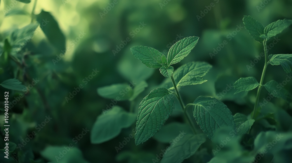 the green leaves and stem of a lemon balm plant the green leaves and stem of a lemon balm plant