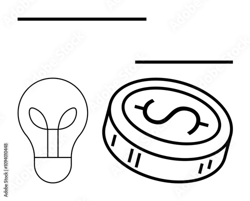 Lightbulb representing ideas next to a dollar coin symbolizing financial growth. Ideal for entrepreneurship, business strategy, investment, economic growth, innovation, startups, financial success