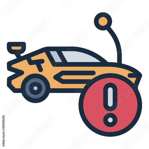 Broken damage RC car filled line icon with detailed wreckage visuals