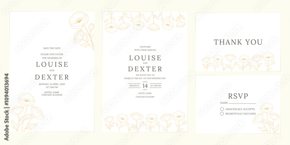 Wedding invitation card template with poppy flowers. Vector illustration. Wedding invitation card template with poppy flowers. Vector illustration.