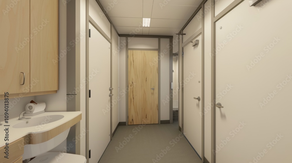 A modular bathroom unit is assembled with plumbing and wiring already in place making it easier and faster to install in the building. A modular bathroom unit is assembled with plumbing and wiring already in place making it easier and faster to install in the building.