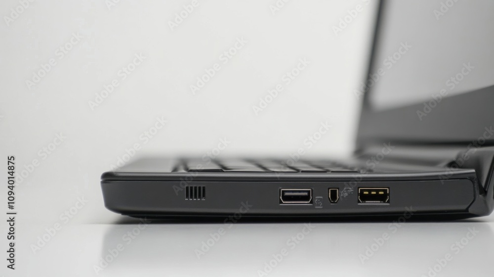 Minimalist Laptop Side View with USB Ports and Charger Plug Minimalist Laptop Side View with USB Ports and Charger Plug