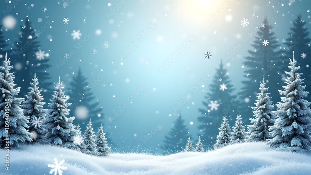 Naklejka premium Winter wonderland snowy forest landscape. Concept of Christmas, holiday, and nature.