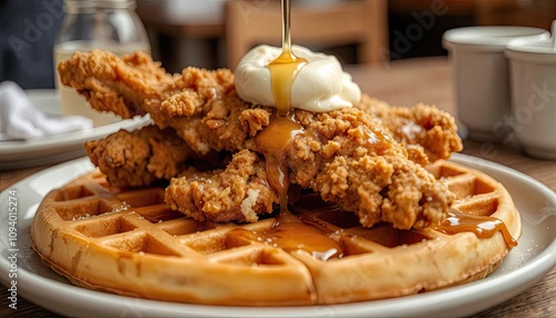 chicken and waffles isolated on a white  background for web, print or creative projects