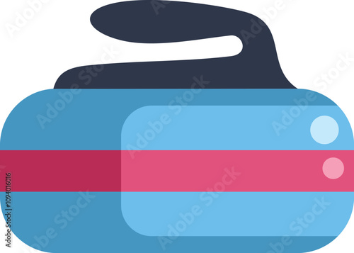 Blue curling stone for winter olympic games sliding on ice sheet