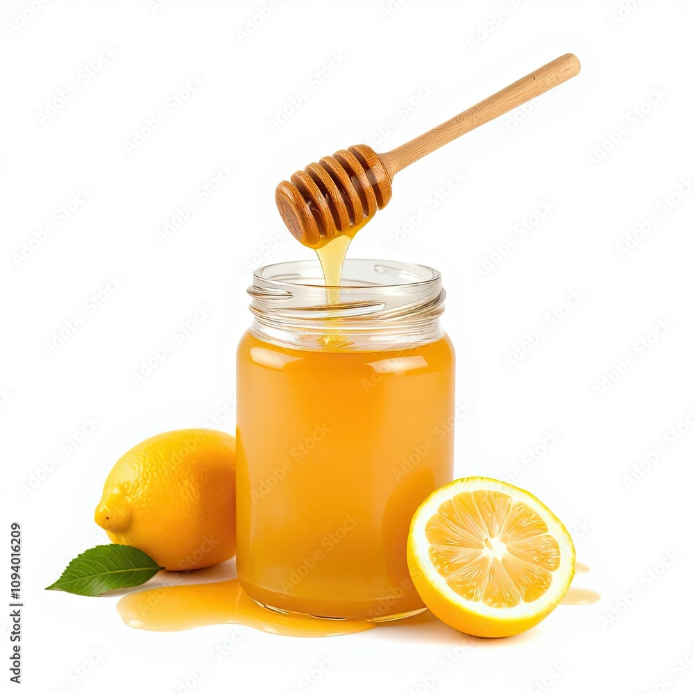 honey and lemon isolated on a white background for web, print or creative projects honey and lemon isolated on a white background for web, print or creative projects