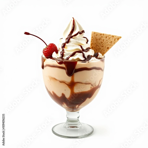 ice cream with chocolate sauce isolated on a white background for web, print or creative projects