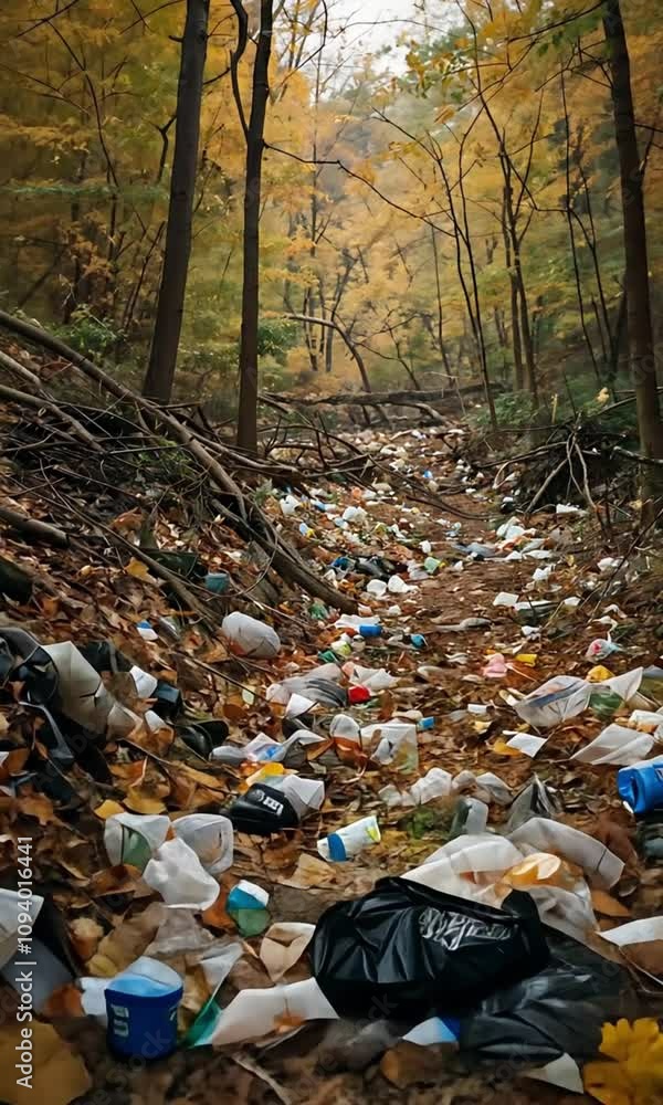 Plastic And Trash In Natural Woodland Plastic And Trash In Natural Woodland
