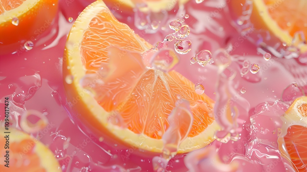 Orange Slices Splashing in Pink Liquid: A Close-Up Photography Orange Slices Splashing in Pink Liquid: A Close-Up Photography