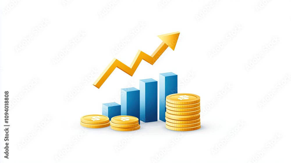 Growing financial graph with coins and upward trend