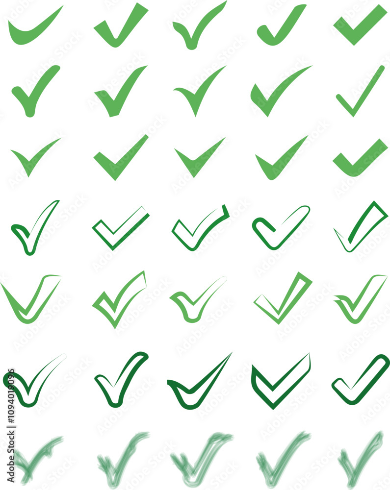 Collection or set of check or tick signs in different styles Collection or set of check or tick signs in different styles