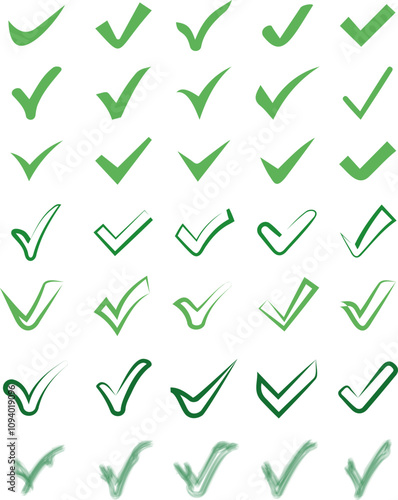 Collection or set of check or tick signs in different styles