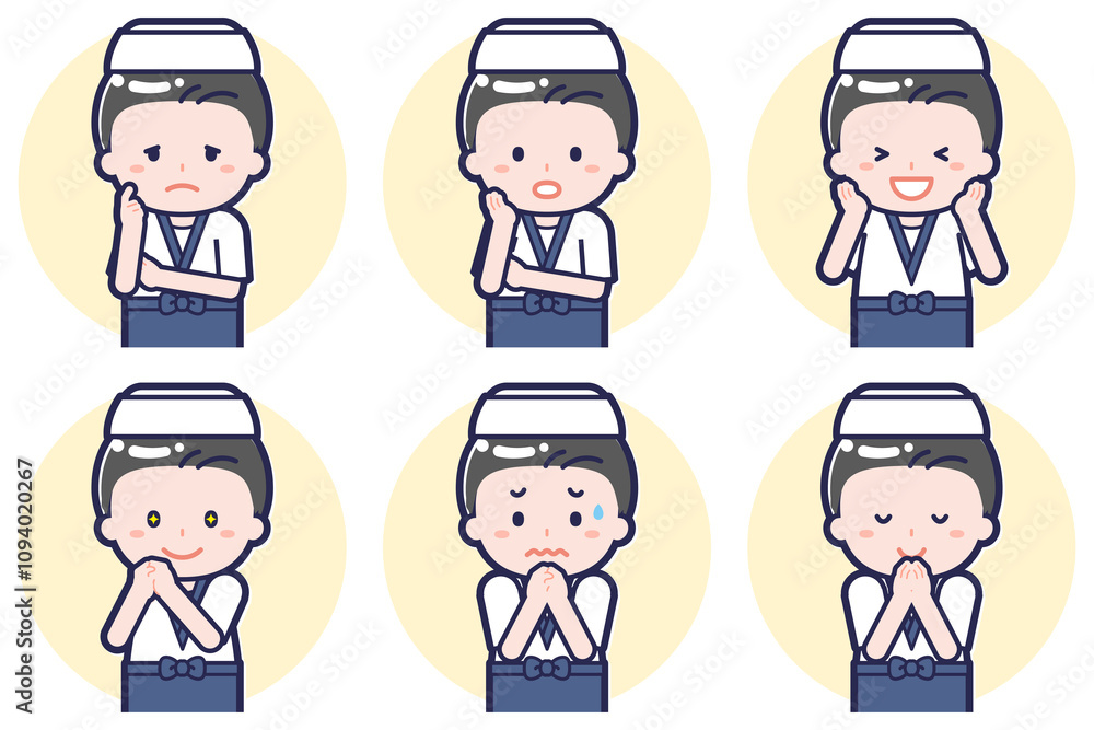 寿司職人の男性のポーズセット_04