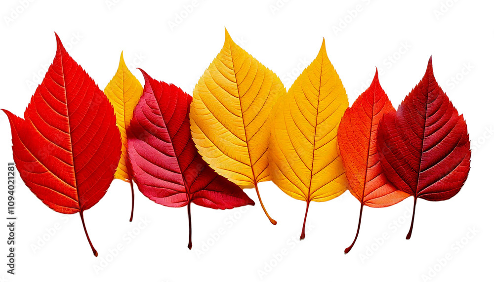 Red and Yellow Autumn Leaves Looking Fresh Isolated on White Background Red and Yellow Autumn Leaves Looking Fresh Isolated on White Background