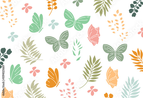 Floral seamless pattern with butterflies and different flowers