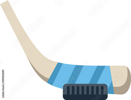 Hockey stick balancing on puck, depicting the concept of sports equipment